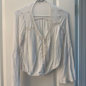Hollister Cream Lace-Trim Peasant Blouse